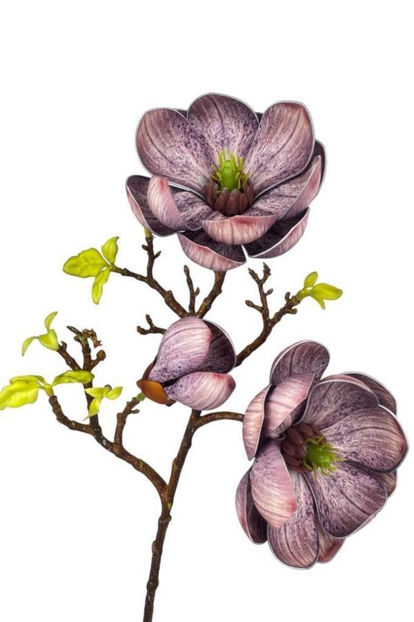 Yapay Çiçek Eva Lila Manolya 2 Çiçek 1 Tomurcuk Uzun Dal Çiçek Flowers 55cm Gerçeksi Doku - Image 1