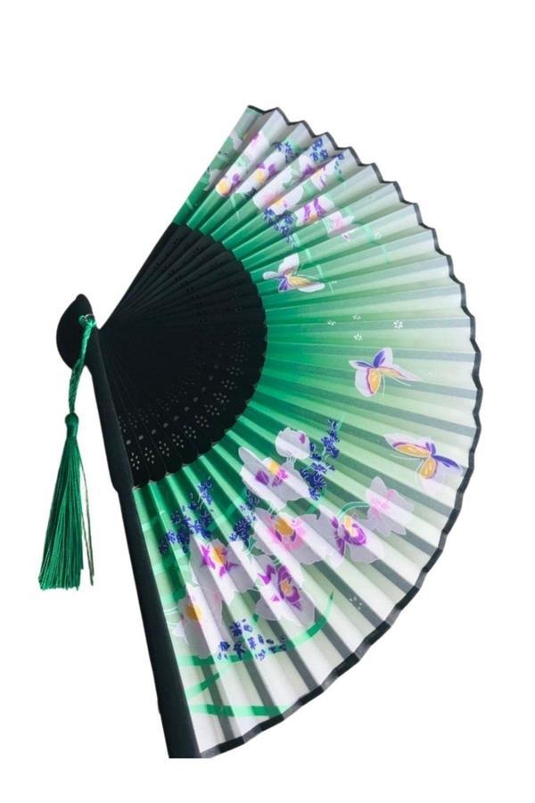 - Kumaş Bambu Şık Desenli Şık Hediyelik Yelpaze - Image 1