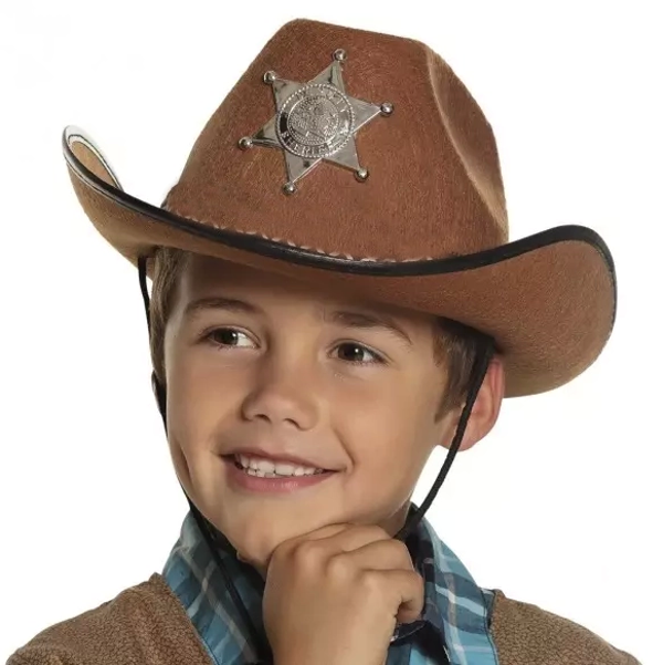 Çocuk Kovboy Şapkası - Vahşi Batı Kovboy Şerif Şapkası Kahve Renk - Image 1