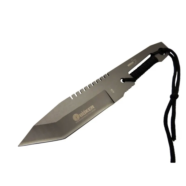A13 Komple Metal Kamp Bıçak 23 Cm - Tırtıklı, İp Saplı, Kılıflı - Image 1