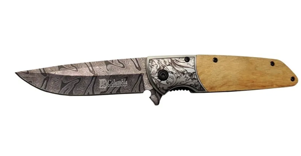 A2150c Kahve Kamp Çakısı 21cm- Manuel, Ahşap İşlemeli Sap,kemerlikli - Image 1