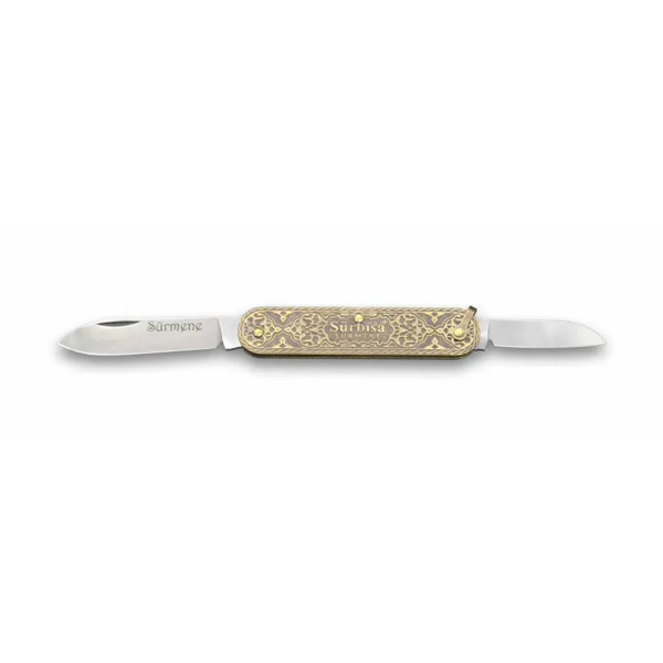61804 Pirinç İşlemeli Sürmene Çakısı 5,5 / 3,5 Cm - Çift Bıçaklı - Image 1