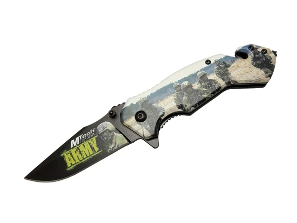 4 23 3 Army Kurtarma / Kamp Çakı 20cm - Yarı Otomatik, Kemerlikli, Cam Kırma Ve İp Kesme Aparatlı - Image 1