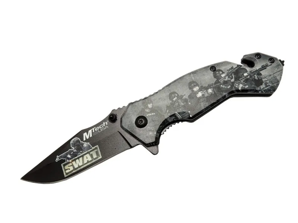 4 23 6 Swat Kurtarma / Kamp Çakı 20cm - Yarı Otomatik, Kemerlikli, Cam Kırma Ve İp Kesme Aparatlı - Image 1