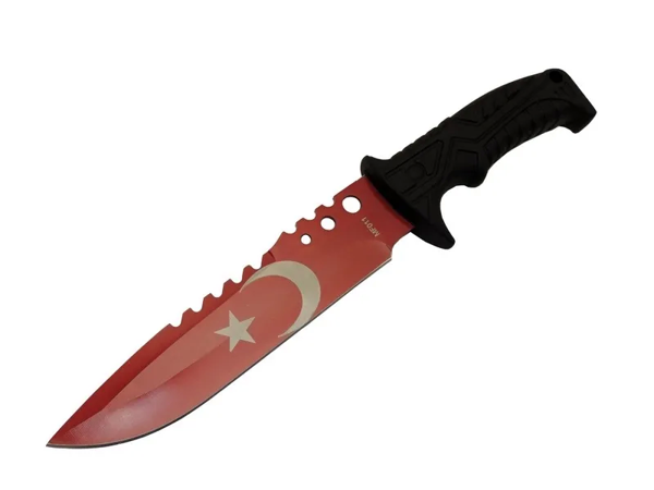 Bora Ayyıldız Mf011 Rd Kırmızı Av Bıçağı 31cm - Testere Detaylı Bıçak, Kılıflı, Plastik Sap - Image 1