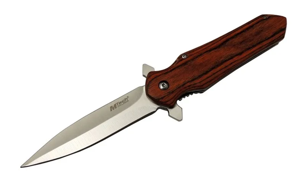 4-11 Kahverengi Kamp Çakı 21cm- Yarı Otomatik, Kemerlikli, Ahşap Sap - Image 1