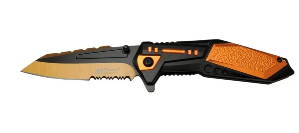 4171 Turuncu Kamp Çakı 21cm - Yarı Otomatik, Kemerlikli, Testere Detaylı - Image 1