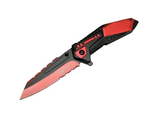 4173 Kırmızı Kamp Çakı 21cm - Yarı Otomatik, Kemerlikli, Testere Detaylı - Image 1