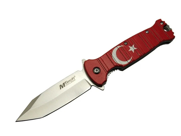 4-8-4 Tc Kırmızı Kamp Çakı 21,5cm- Manuel, Ay Yıldız Desenli, Kemerlikli - Image 1