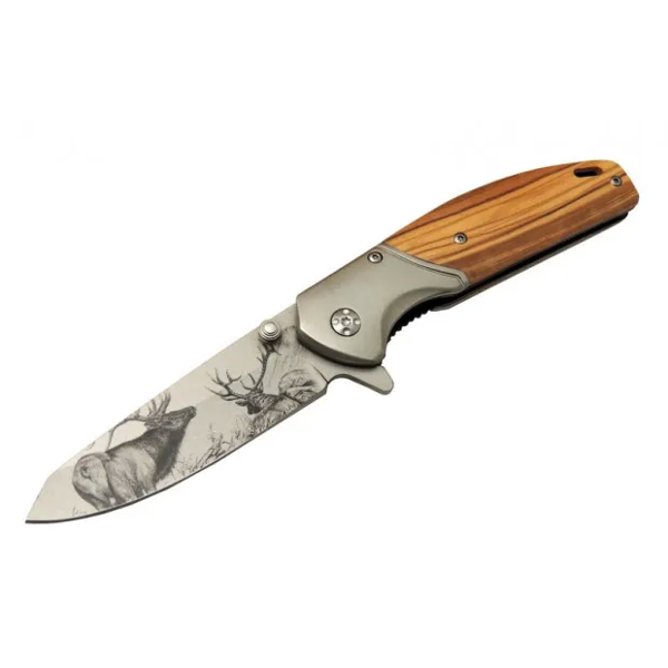 Chongmıng Cm98 Geyikli Ahşap Çakı 20 Cm Manuel, Kemerlikli - Image 1