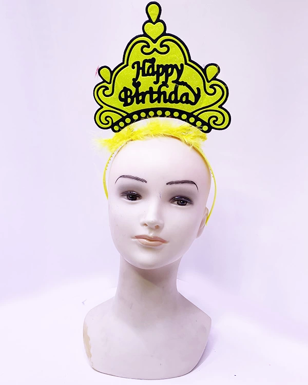 Happy Birthday Neon Sarı Renk Doğum Günü Tacı 24x15 Cm - Image 1