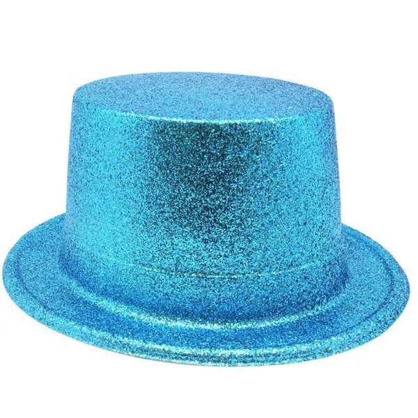 Floresan Mavi Renk Simli Uzun Fötr Melon Şapka 12 Cm - Image 1