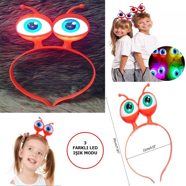 Led Işıklı  Pilli 3 Farklı Modda Yanan Uzaylı Göz Parti Tacı Kırmızı Renk 18x12 Cm - Image 1