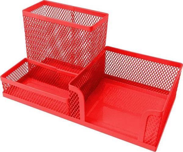 Gıpta Metal Masa Seti 3 Gözlü Organizer (Masa Üstü Kalemlik Notluk Seti) Kırmızı F0072 - Image 1