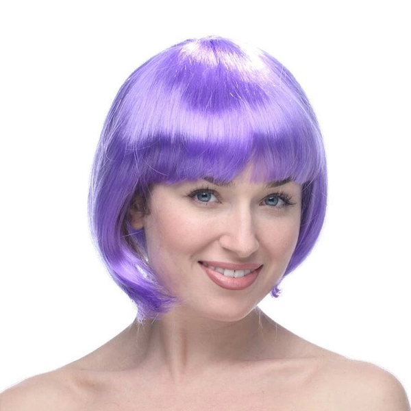 Lila Renk Kısa Model Parti Peruğu - Lila Renk Küt Saç - Image 1