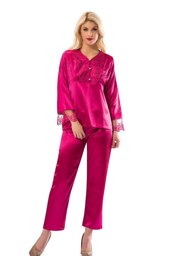 Fuşya Saten Pijama Takımı - 1595 - Image 1