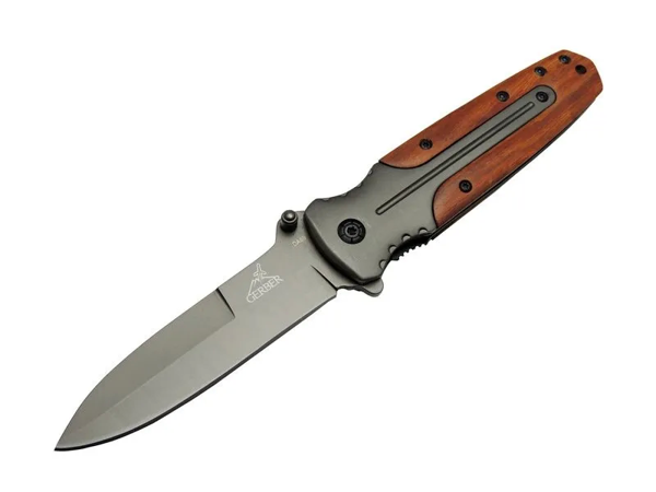 Gb Da59 Avcı Tip Kamp Çakısı 21 Cm - Metal Ampamp Ahşap Sap, Kemerlikli - Image 1