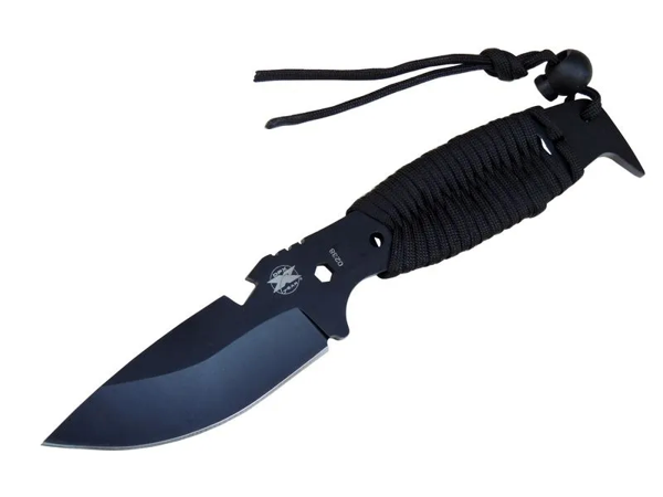 Gear Assault 0238bk Kamp Bıçağı 22,5 Cm - Siyah, Metal Ampamp İpli Sap - Image 1