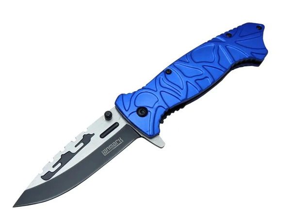 M30b Tırtıklı Kamp Çakı 21 Cm - Plastik Sap, Otomatik, Kemerlikli - Image 1