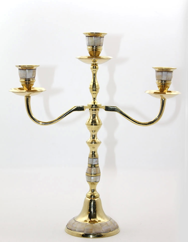 Pirinç Sedefli 3'lü Şamdan 19124 - Image 1
