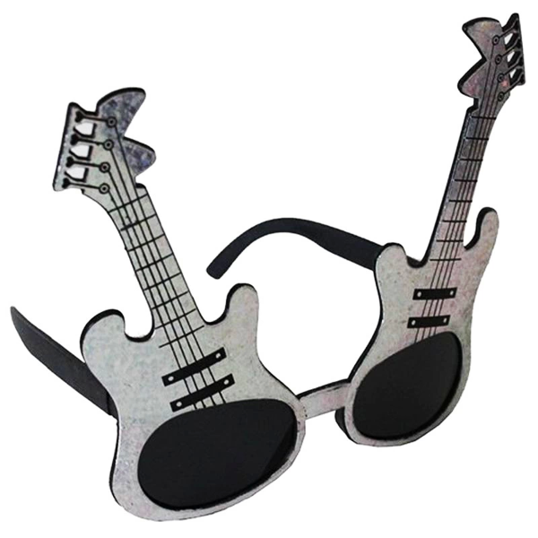 Gümüş Renk Rockn Roll Gitar Şekilli Parti Gözlüğü 15x15 Cm - Image 1