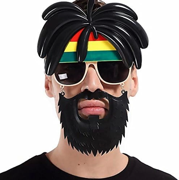 Rasta Peruklu Rasta Sakallı Bob Marley Bıyıklı Parti Gözlüğü 27x18 Cm - Image 1