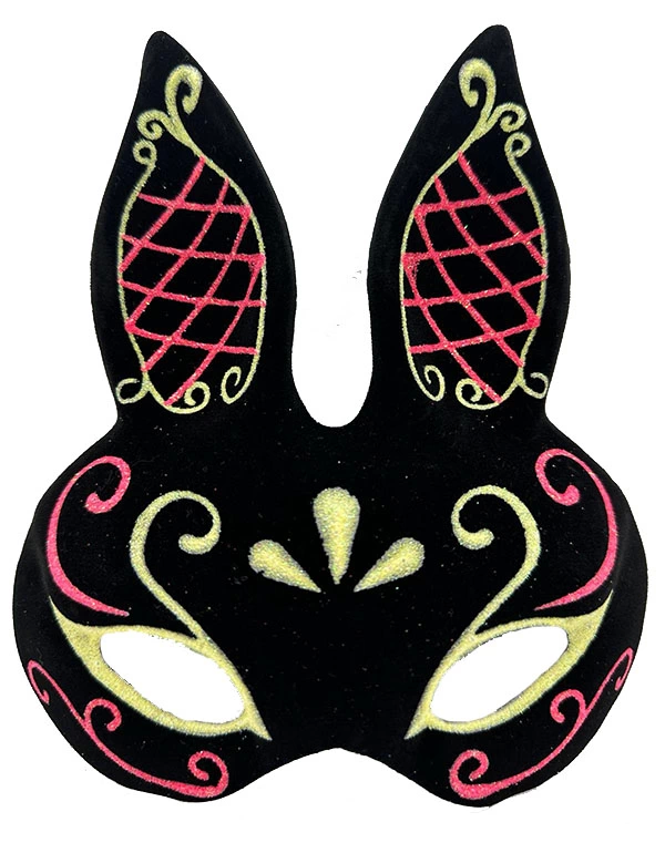 Siyah Renk Kırmızı Gold Simli Siyah Süet Kaplama Tavşan Maskesi 18x16 Cm - Image 1