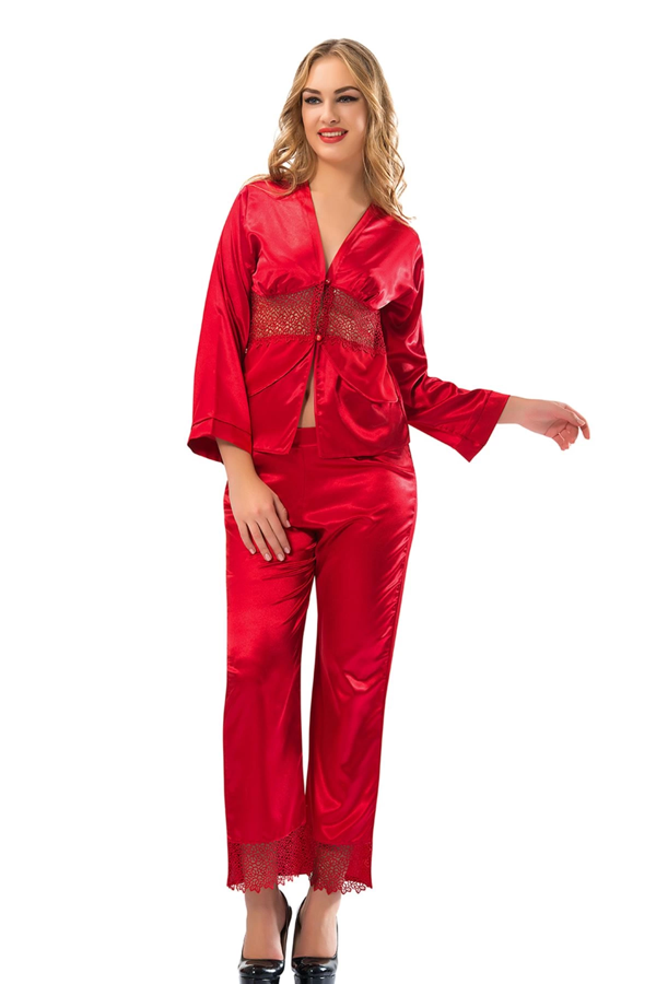 Kırmızı Saten Pijama Takımı - 1601 - Image 1