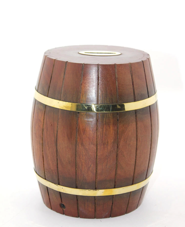 Pirinç Ahşap Fıçı Kumbara 18 Cm Wb536 - Image 1