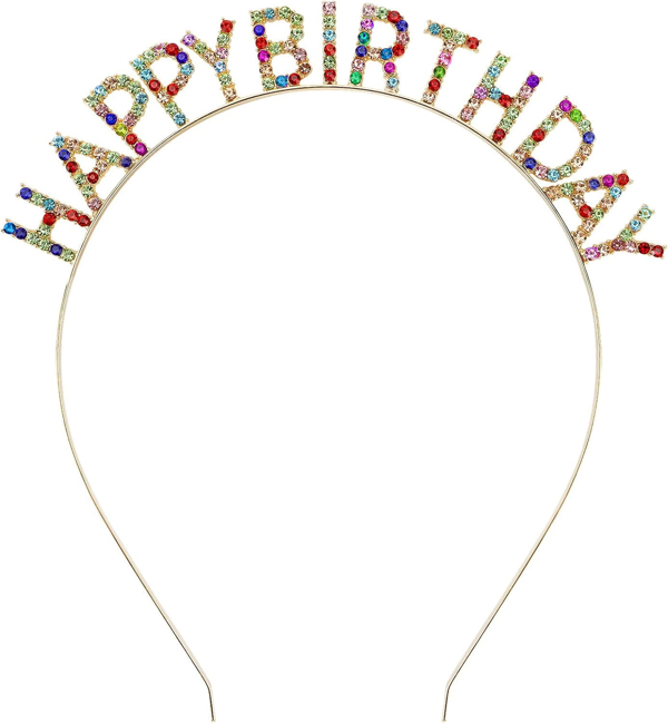 Rengarenk Kristal Taşlı Ekstra Lüks Gümüş Kaplama Happy Birthday Taç 16x17 Cm - Image 1