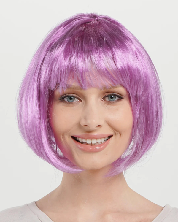 Rose Pembe Renk Düz Kesim Küt Parti Peruğu Kısa Takma Saç - Image 1