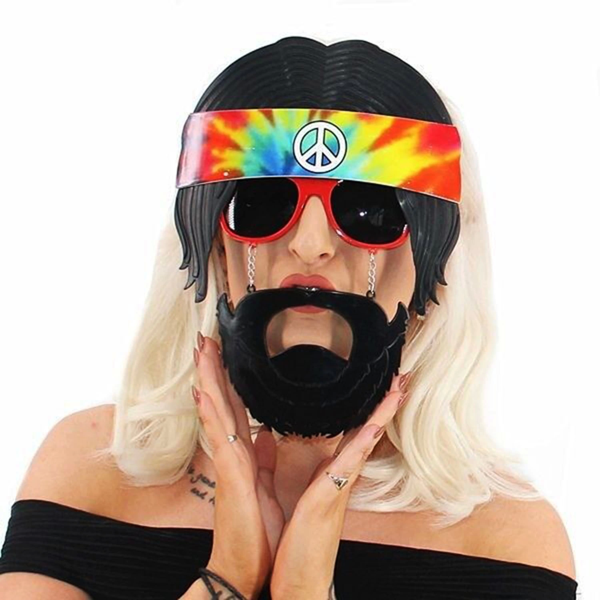 Siyah Saçlı Bandana Tasarımlı Hippi Parti Gözlüğü 26x18 Cm - Image 1