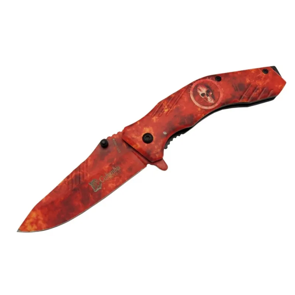 Skeleton 7000b Kamp Çakı 20 Cm - Kırmızı İskelet Desenli, Otomatik - Image 1