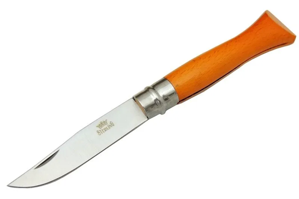 T0196 Bahçe Çakı 16 Cm - Ahşap Turuncu Sap, Bilezikli, Kılıflı - Image 1