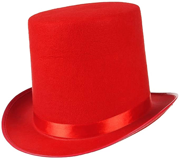 Yetişkinler İçin Kırmızı Renk Ringmaster Sihirbaz Şapkası Fötr Şapka 15 Cm - Image 1