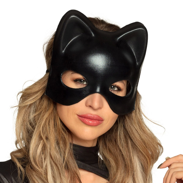 Siyah Deri Görünümlü Kedi Maskesi – Cosplay  Maskeli Balo - Image 1