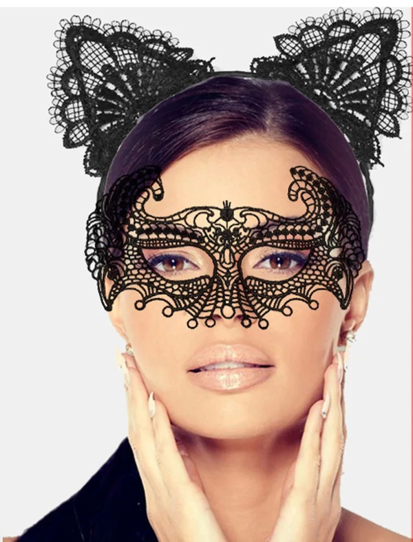 Siyah Renk Dantel Maske Ve Dantel Kulak Taç Seti Yetişkin No 4 - Image 1