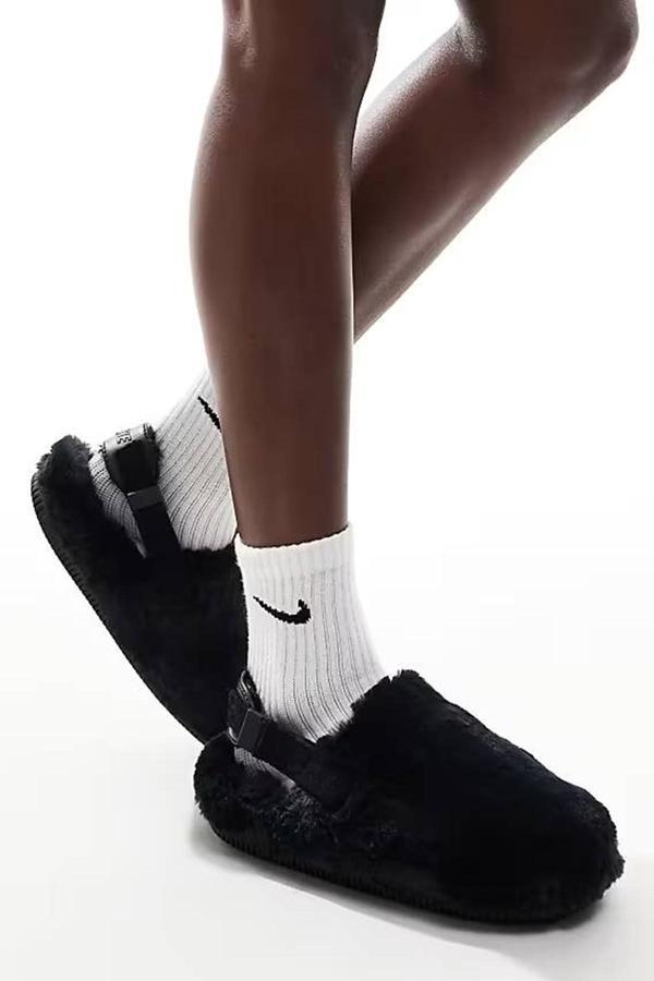 Nike Calm Mule SE Women's Slides Kadın Peluş Soft Kürklü Günlük Sandalet Siyah - Image 1