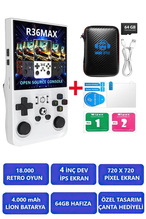  R36S MAX / 4" İPS EKRAN / 64 GB-18.000 OYUN/4.000mAh / 720X720P/ÇANTA HEDİYELİ RETRO OYUN          - Image 1