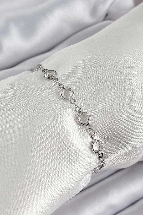 Pirinç Gümüş Renk Zirkon Taşlı Bileklik SL12199 - Image 1
