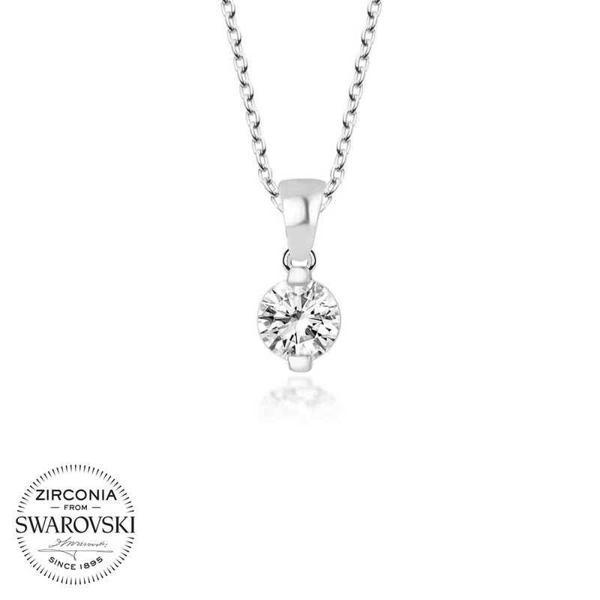 Swarovski Taşlı Gümüş Tektaş Bayan Kolye SL4211 - Image 1