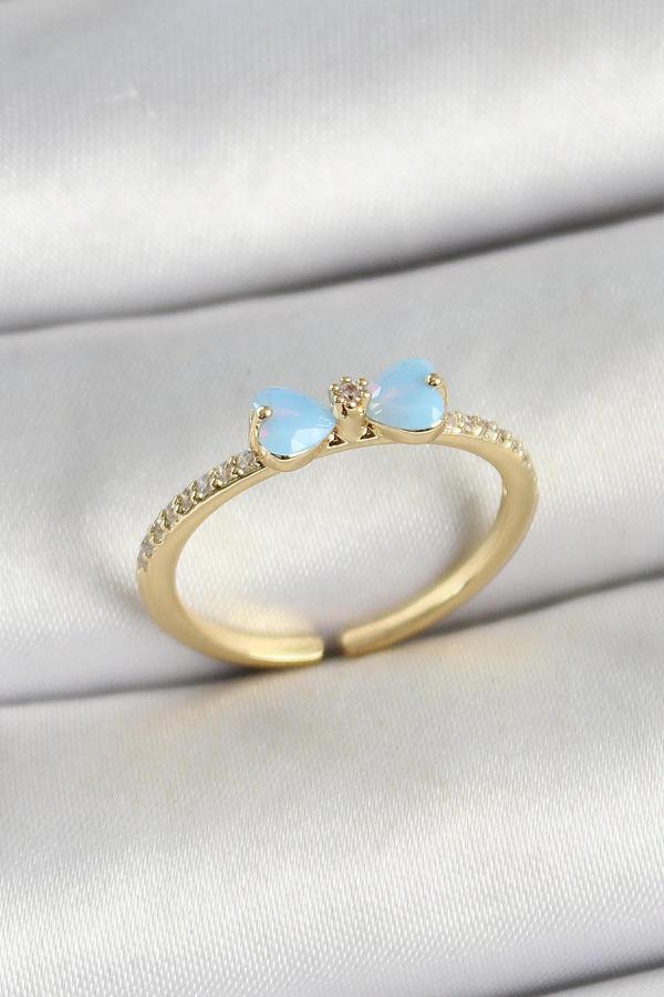 Pirinç Fiyonk Figürlü Zirkon Taşlı Gold Renk Ayarlanabilir Kadın Yüzük SL11989 - Image 1