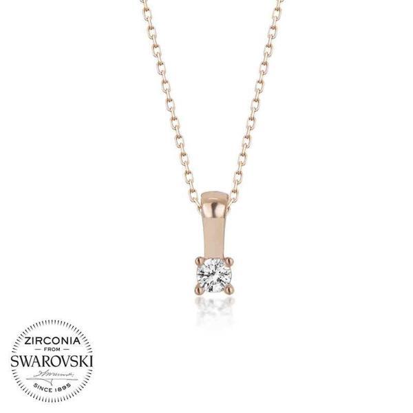 Swarovski Taşlı Gümüş Tektaş Bayan Kolye SL4175 - Image 1