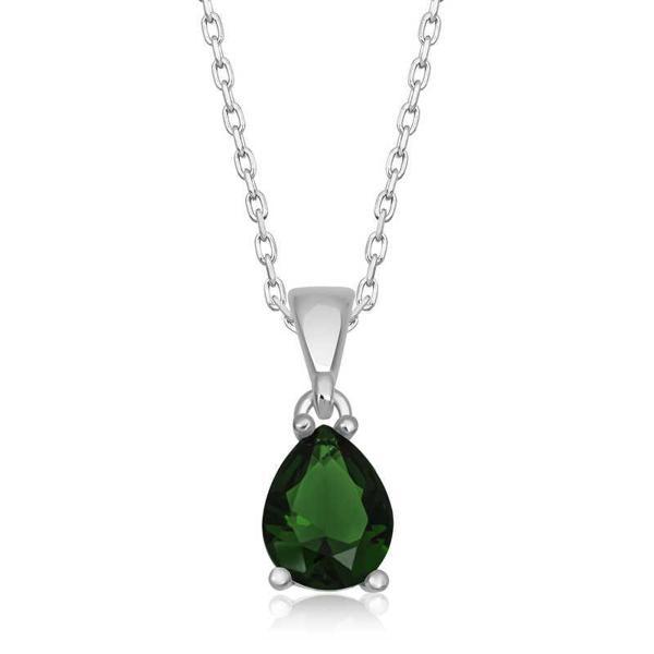 Gümüş Yeşil Kristal Damla Taşlı Kadın Kolye - Image 1