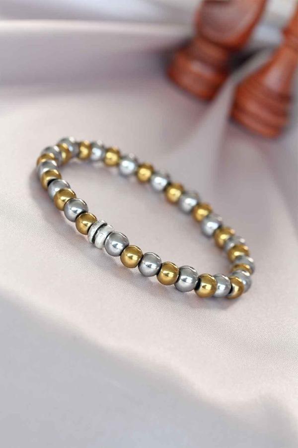 Hematit Silver Gold Renk Doğal Taş Erkek Bileklik SL11540 - Image 1