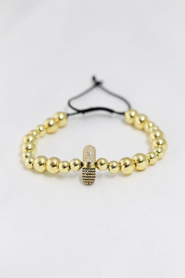 Gold Renk Çelik Zirkon Objeli Asansörlü Bileklik SL11547 - Image 1
