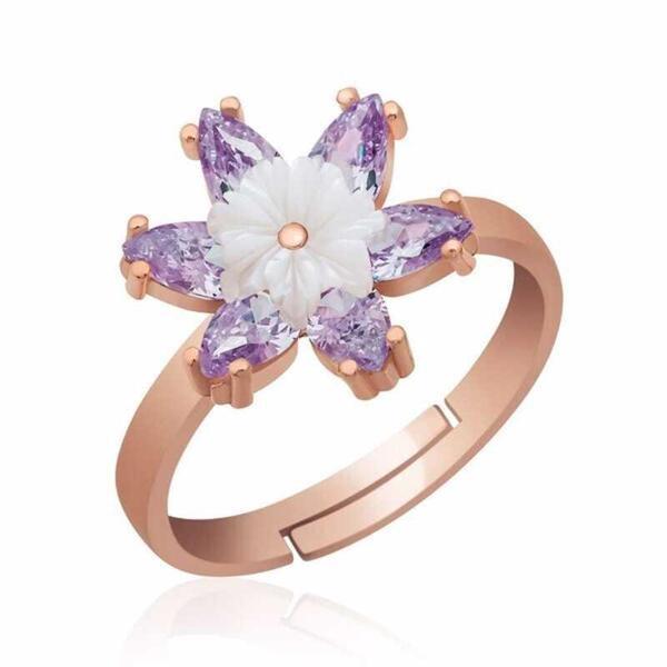 ​Gümüş Rose Lila Lotus Çiçeği Yüzük SL1875 - Image 1