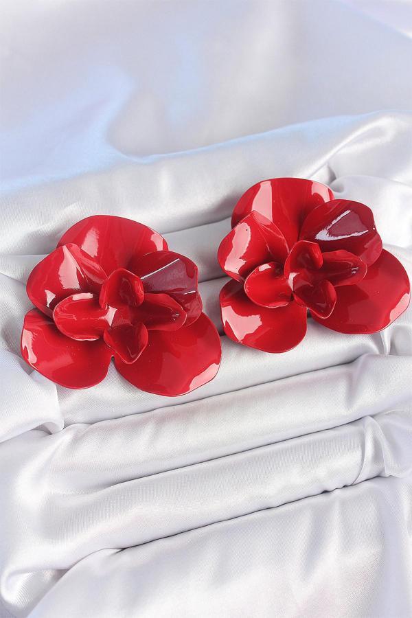 Pirinç Kırmızı Renk Gül Model Kadın Küpe SL11748 - Image 1