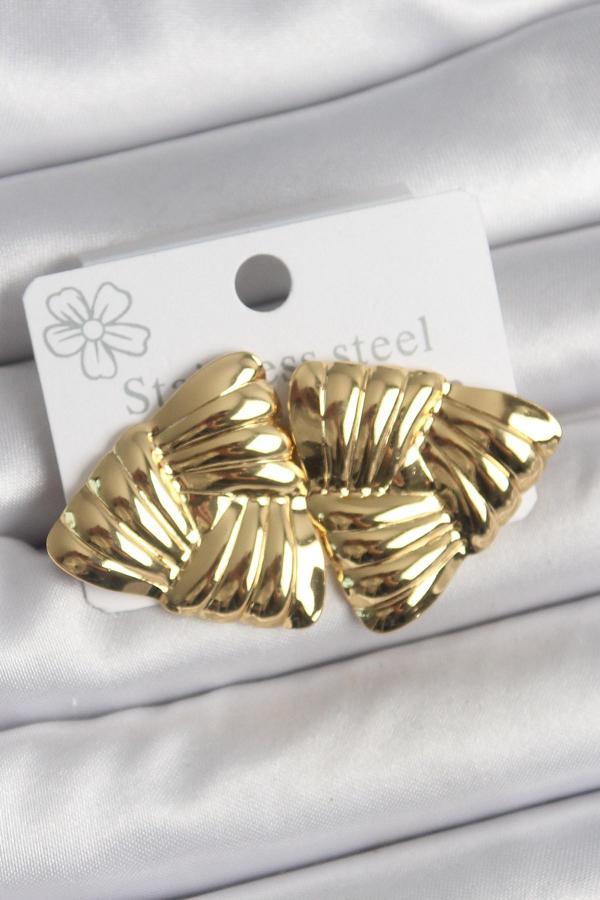 316 Çelik Gold Renk İşlemeli Üçgen Model Kadın Küpe SL11780 - Image 1
