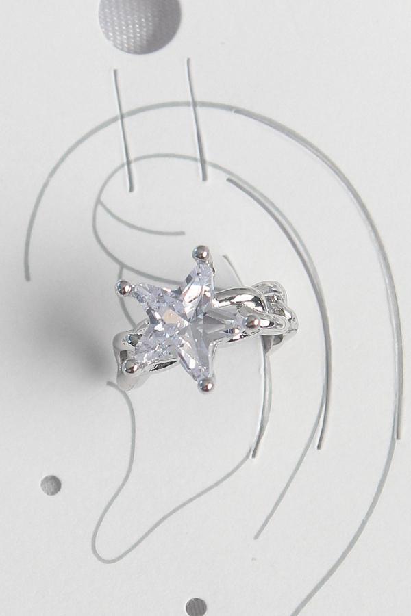 Pirinç Gümüş Renk Zirkon Taşlı Yıldız Model Kadın Kıkırdak Küpe SL11815 - Image 1